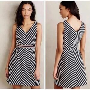 Anthropologie Maeve Mitered Navy Stripe Dress, Size 10